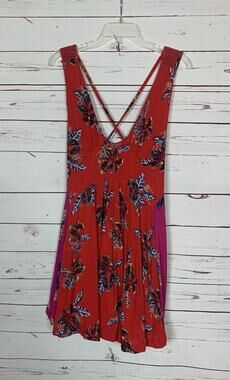 free people red linen dress Free People floral print strap detail tiered maxi dress in pink and red